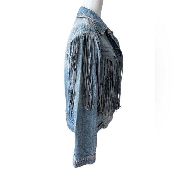 Free People After Hours Fringe Denim Jacket XS Oversized Western Boho Sold Out - Picture 7 of 13